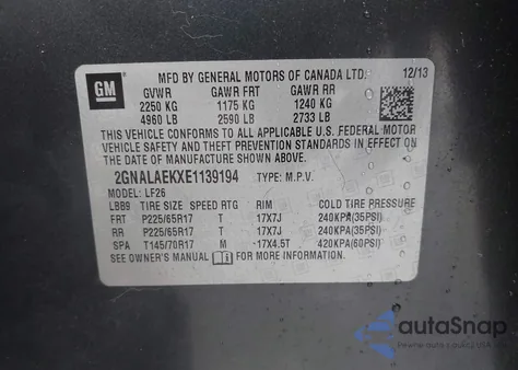 2014 Chevrolet Equinox Ls из США, поврежденный, VIN 2GNALAEKXE1139194